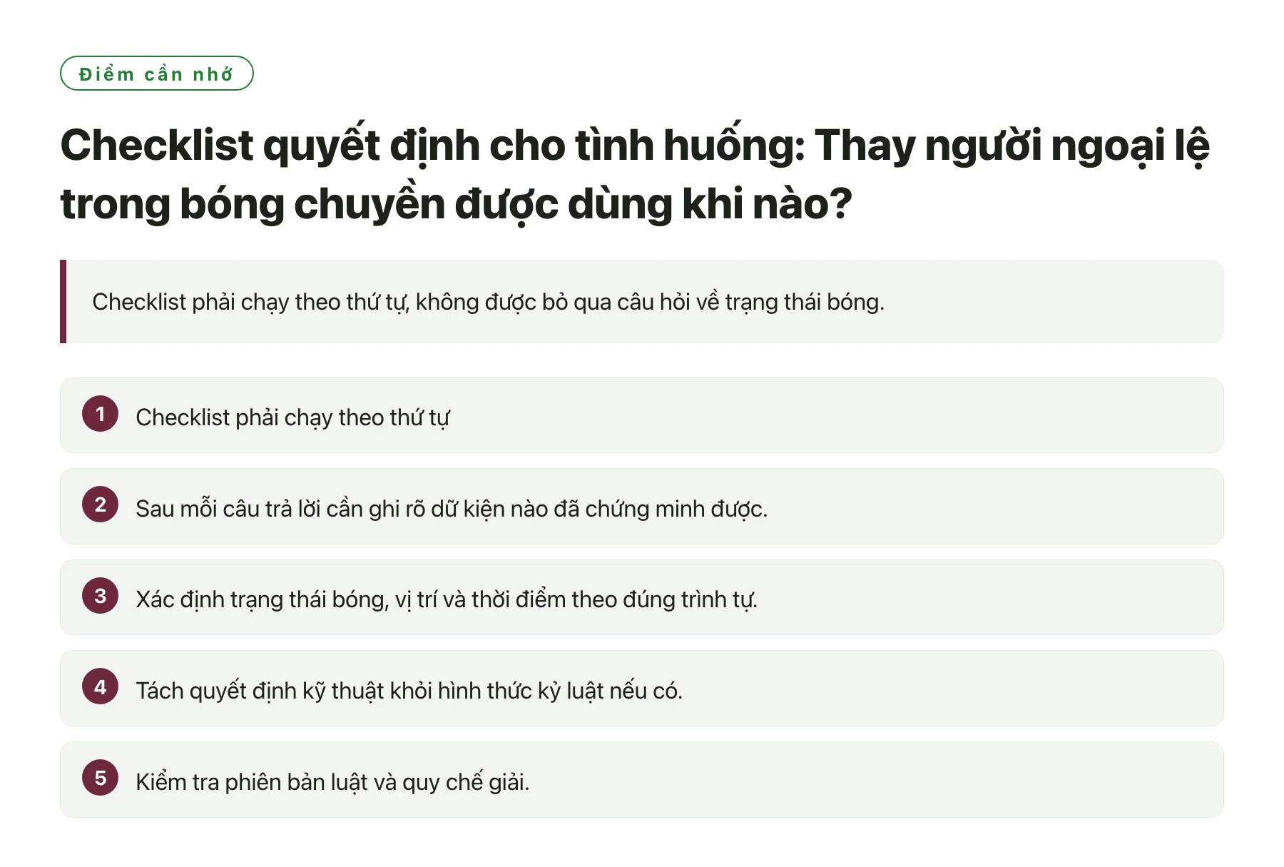 Checklist quyết định cho tình huống: Thay người ngoại lệ trong bóng chuyền được dùng khi nào?——全文要点速览