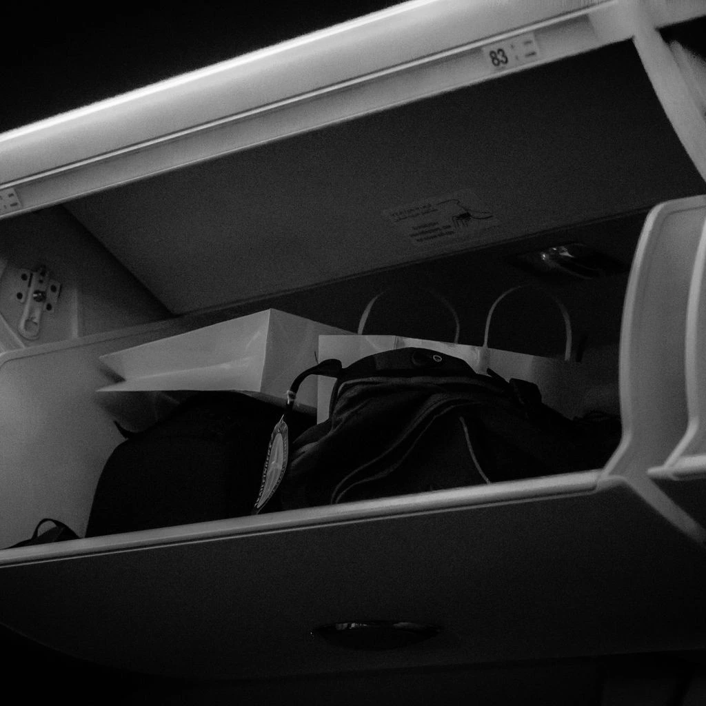 Compartimento superior de equipaje abierto en cabina de avión moderna